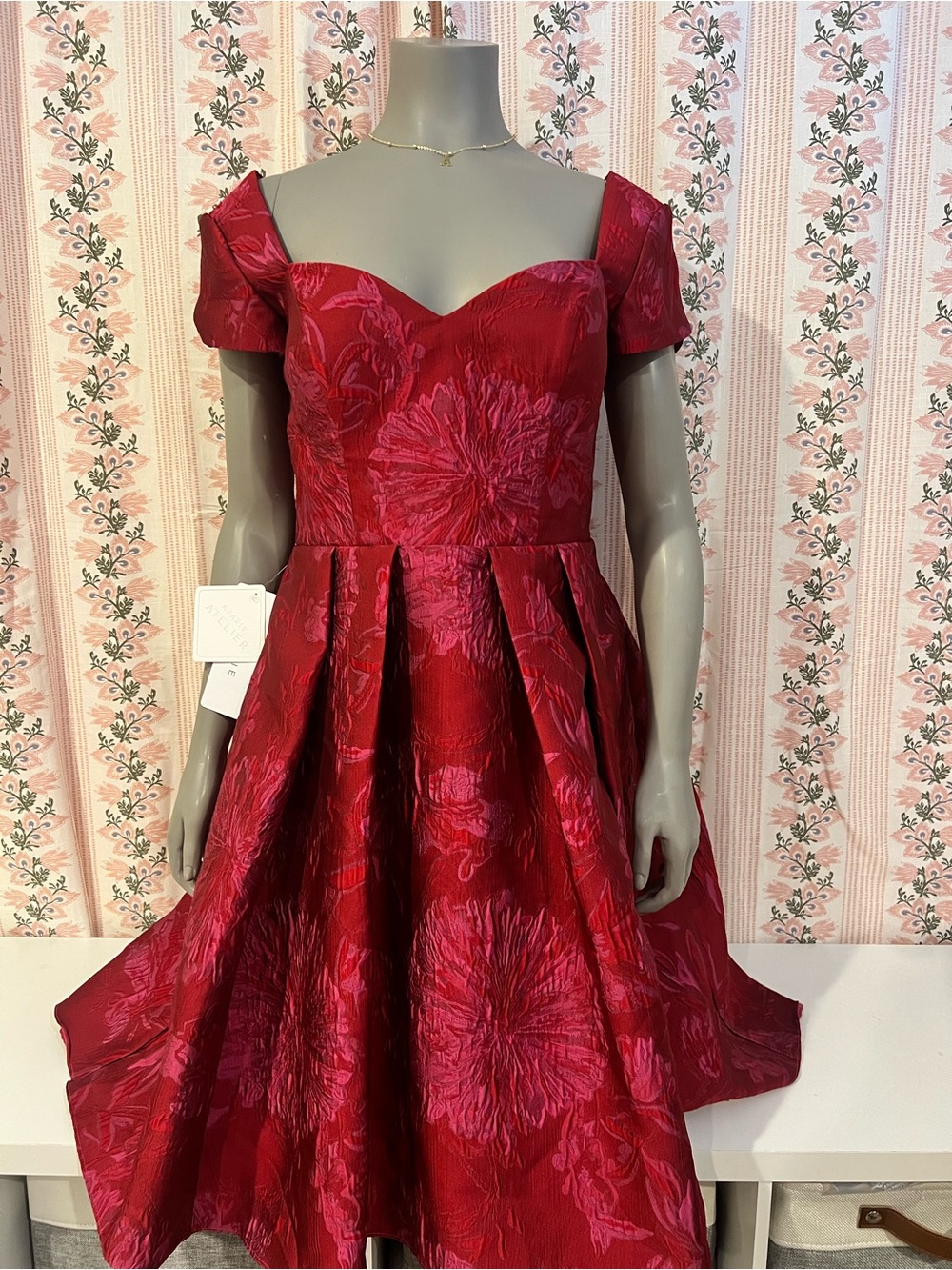 NWT Azazie Atelier Zoe Floral Jacquard Dress Red Hot Pink Size 12